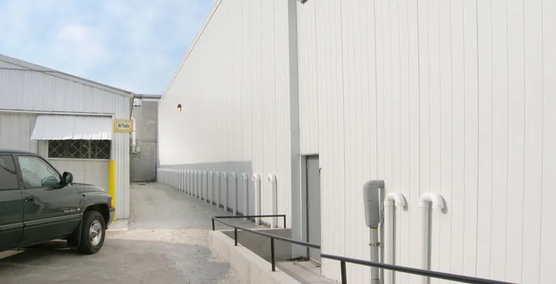 Side of the Echo Lake Foods Burlington freezer and cooler building
