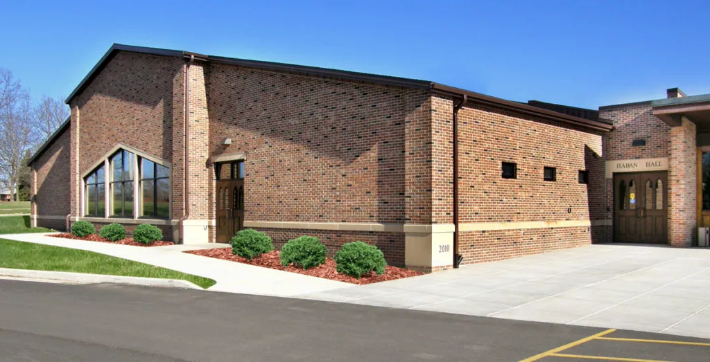 Brick exterior of the new Sacred Heart Church community room addition