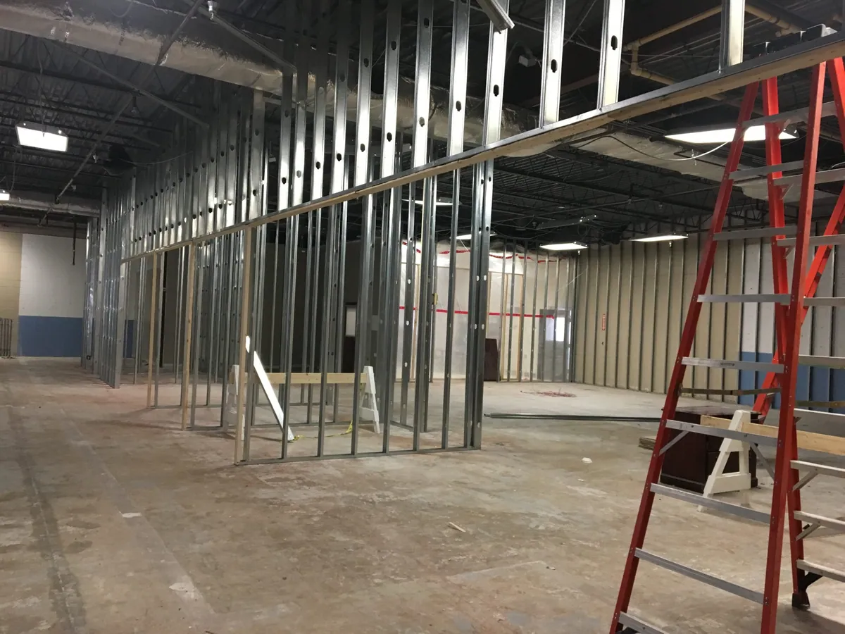 Metal stud framing in progress at Lakeside Curative Services